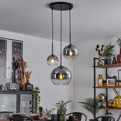 Suspension Verre 15 Cm, 20 Cm, 25 Cm Koyoto Clair, Fume, 3 Lumieres