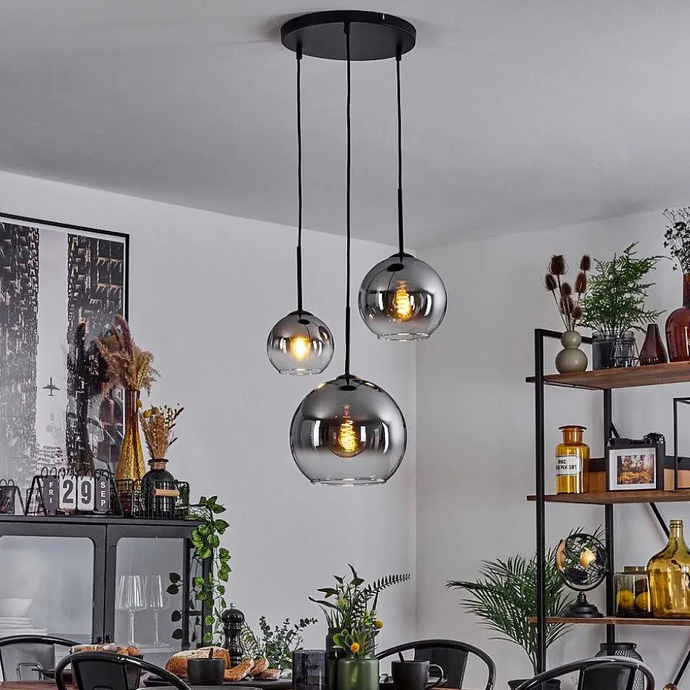 Suspension Verre 15 Cm, 20 Cm, 25 Cm Koyoto Clair, Fume, 3 Lumieres