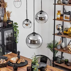 Suspension Verre 15 Cm, 20 Cm, 25 Cm Koyoto Clair, Fume, 3 Lumieres