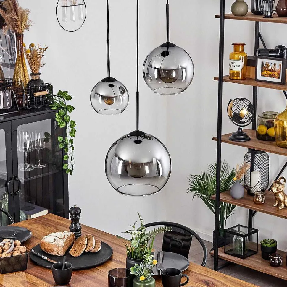 Suspension Verre 15 Cm, 20 Cm, 25 Cm Koyoto Clair, Fume, 3 Lumieres