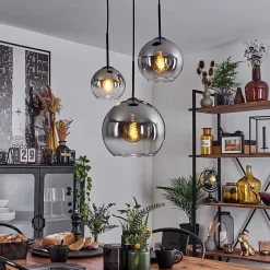 Suspension Verre 15 Cm, 20 Cm, 25 Cm Koyoto Clair, Fume, 3 Lumieres