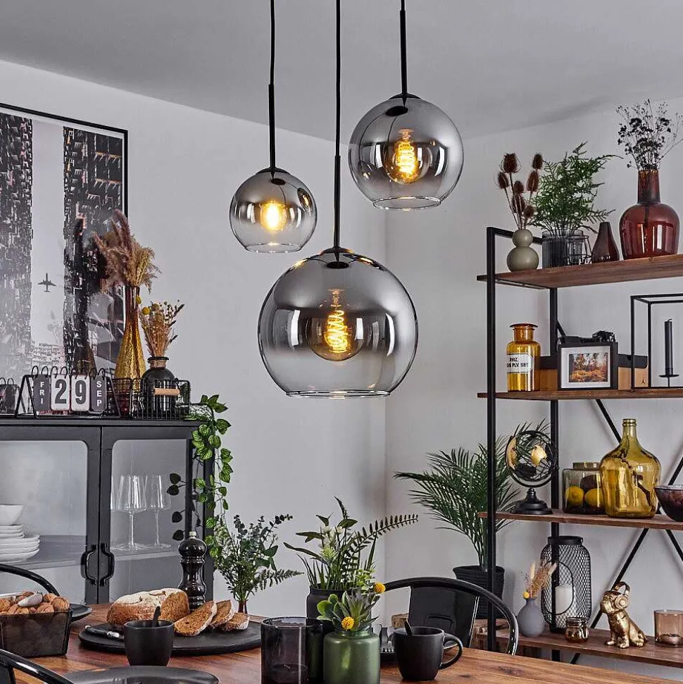 Suspension Verre 15 Cm, 20 Cm, 25 Cm Koyoto Clair, Fume, 3 Lumieres