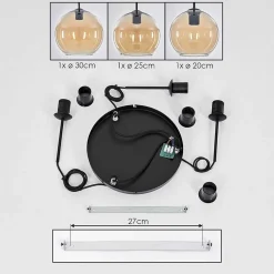 Suspension Verre 20 Cm, 25 Cm, 30Cm Koyoto Ambre, 3 Lumieres