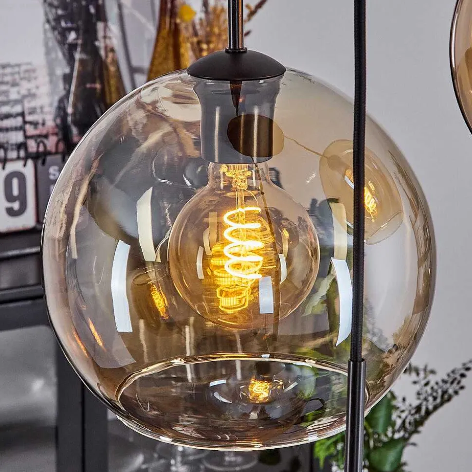 Suspension Verre 20 Cm, 25 Cm, 30Cm Koyoto Ambre, 3 Lumieres