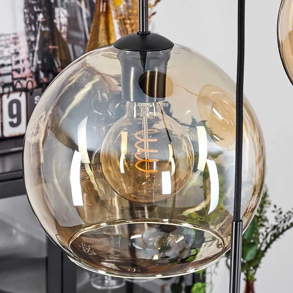 Suspension Verre 20 Cm, 25 Cm, 30Cm Koyoto Ambre, 3 Lumieres