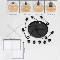 Suspension Verre 15 Cm, 20 Cm, 25 Cm, 30Cm Koyoto Ambre, 5 Lumieres