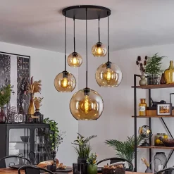 Suspension Verre 15 Cm, 20 Cm, 25 Cm, 30Cm Koyoto Ambre, 5 Lumieres