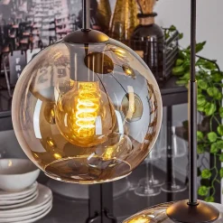 Suspension Verre 15 Cm, 20 Cm, 25 Cm, 30Cm Koyoto Ambre, 5 Lumieres