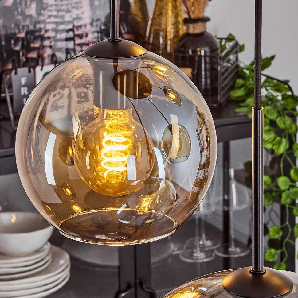 Suspension Verre 15 Cm, 20 Cm, 25 Cm, 30Cm Koyoto Ambre, 5 Lumieres