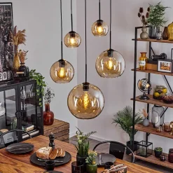 Suspension Verre 15 Cm, 20 Cm, 25 Cm, 30Cm Koyoto Ambre, 5 Lumieres