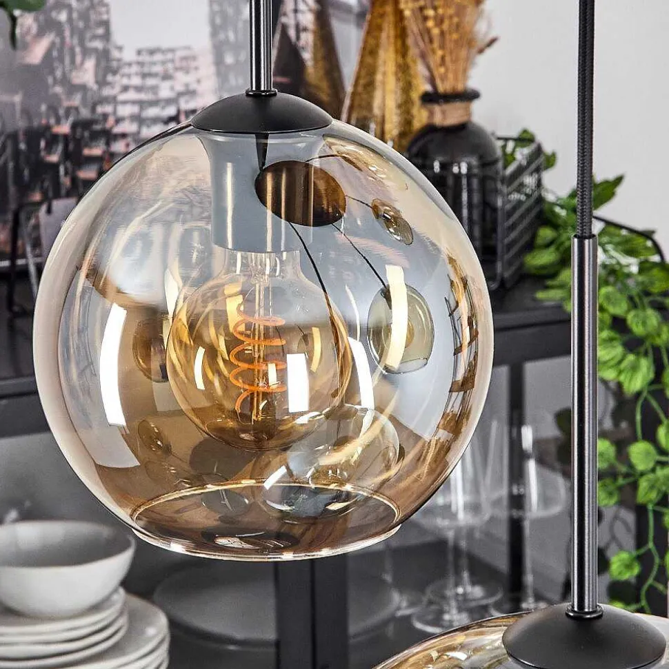 Suspension Verre 15 Cm, 20 Cm, 25 Cm, 30Cm Koyoto Ambre, 5 Lumieres