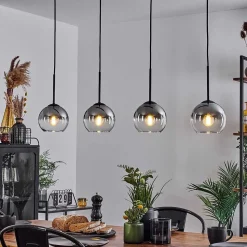 Suspension Verre 15 Cm Koyoto Clair, Fume, 4 Lumieres