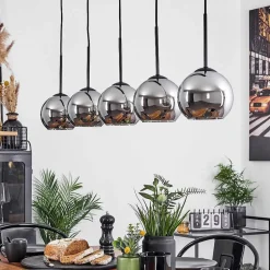 Suspension Verre 15 Cm Koyoto Chrome, Fume, 5 Lumieres