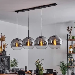 Suspension Verre 30 Cm Koyoto Clair, Fume, 4 Lumieres