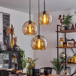 Suspension Verre 25 Cm Koyoto Ambre, 3 Lumieres