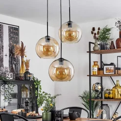 Suspension Verre 25 Cm Koyoto Ambre, 3 Lumieres