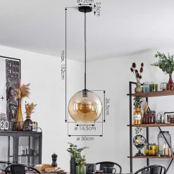 Suspension Verre 30 Cm Koyoto Ambre, 1 Lumiere