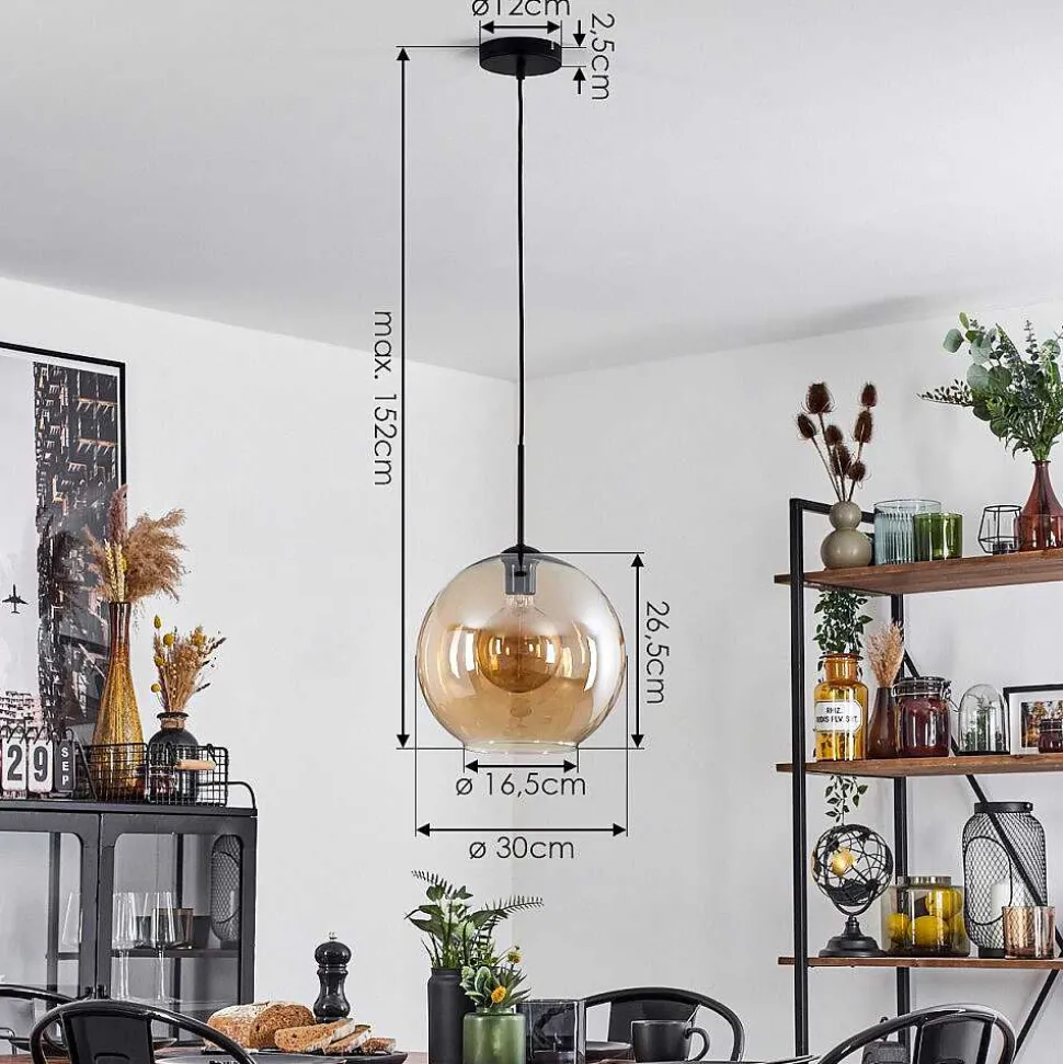 Suspension Verre 30 Cm Koyoto Ambre, 1 Lumiere