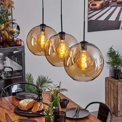 Suspension Verre 30 Cm Koyoto Ambre, 3 Lumieres