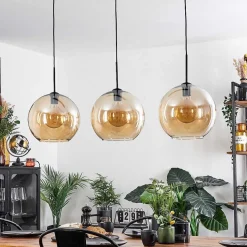 Suspension Verre 30 Cm Koyoto Ambre, 3 Lumieres