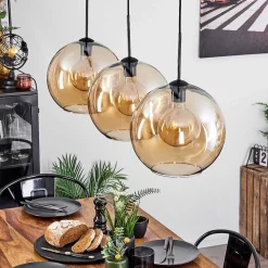 Suspension Verre 30 Cm Koyoto Ambre, 3 Lumieres