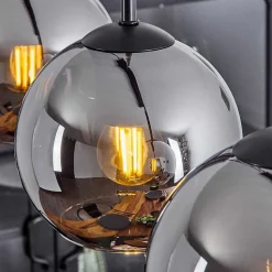 Suspension Verre 15 Cm Koyoto Chrome, Fume, 3 Lumieres