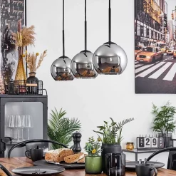 Suspension Verre 15 Cm Koyoto Chrome, Fume, 3 Lumieres