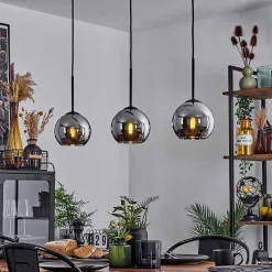 Suspension Verre 15 Cm Koyoto Chrome, Fume, 3 Lumieres