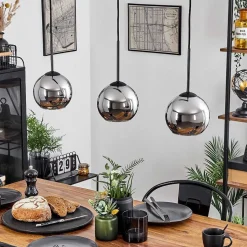 Suspension Verre 15 Cm Koyoto Chrome, Fume, 3 Lumieres