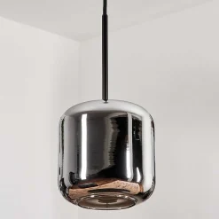 Suspension Verre 15 Cm Lauden Chrome, Fume, 1 Lumiere