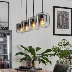 Suspension Verre 15 Cm Lauden Clair, Fume, 4 Lumieres