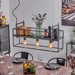 Suspension Victorine Chrome, Noir, 3 Lumieres