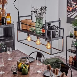 Suspension Victorine Chrome, Noir, 3 Lumieres