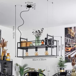 Suspension Victorine Chrome, Noir, 3 Lumieres