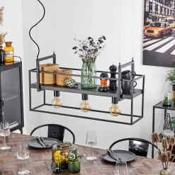 Suspension Victorine Chrome, Noir, 3 Lumieres