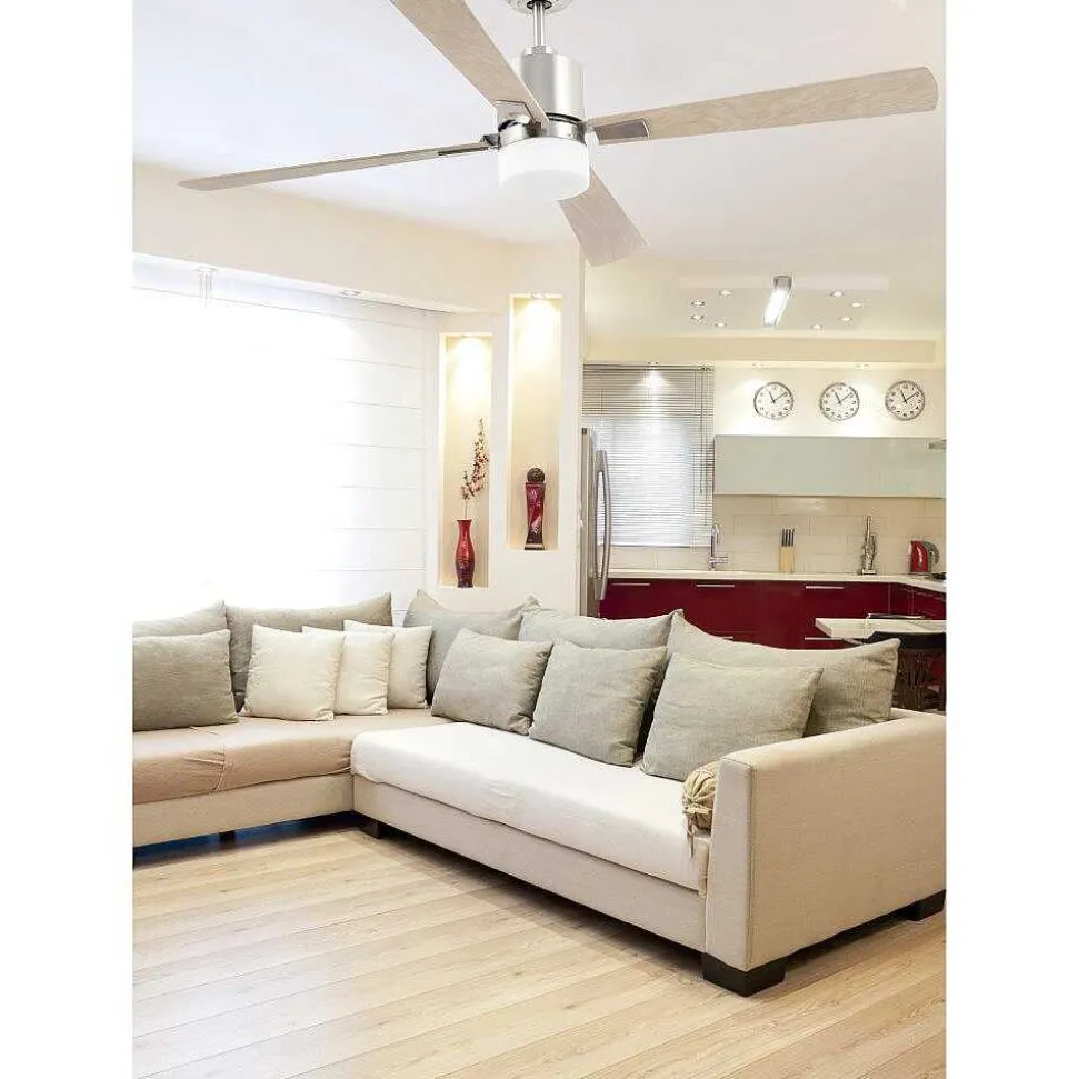 Ventilateur De Plafond A Lampe Faro Barcelona Palk Nickel Mat, 2 Lumieres