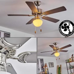 Ventilateur De Plafond Apiao Brun, Couleur Bois, Argente, 1 Lumiere