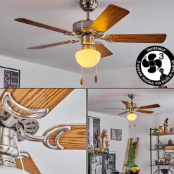 Ventilateur De Plafond Apiao Brun, Couleur Bois, Argente, 1 Lumiere