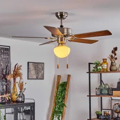 Ventilateur De Plafond Apiao Brun, Couleur Bois, Argente, 1 Lumiere