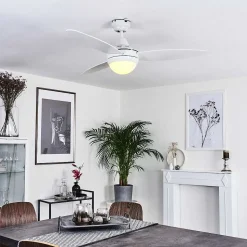 Ventilateur De Plafond Beltiglio Bois Fonce, Blanc, 2 Lumieres, Telecommandes