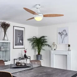 Ventilateur De Plafond Beltiglio Bois Fonce, Blanc, 2 Lumieres, Telecommandes