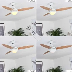 Ventilateur De Plafond Beltiglio Bois Fonce, Blanc, 2 Lumieres, Telecommandes