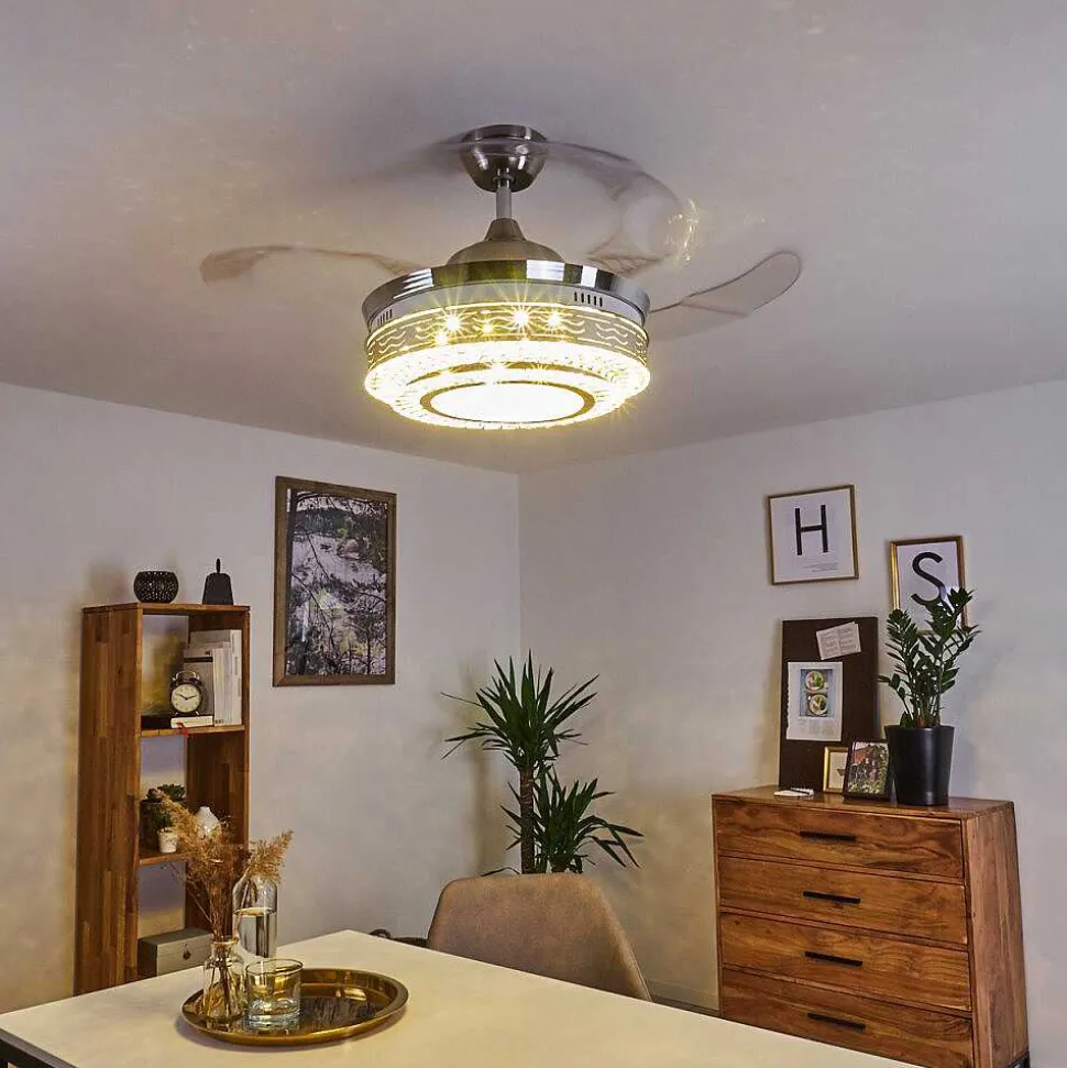 Ventilateur De Plafond Bendigo Led Nickel Mat, Transparent, 1 Lumiere