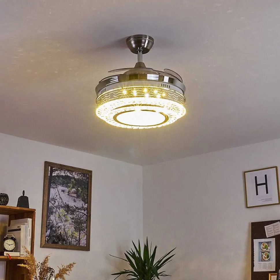 Ventilateur De Plafond Bendigo Led Nickel Mat, Transparent, 1 Lumiere