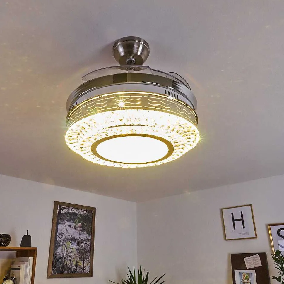 Ventilateur De Plafond Bendigo Led Nickel Mat, Transparent, 1 Lumiere