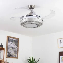 Ventilateur De Plafond Bendigo Led Nickel Mat, Transparent, 1 Lumiere