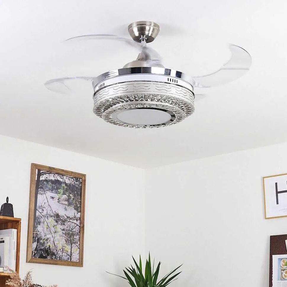 Ventilateur De Plafond Bendigo Led Nickel Mat, Transparent, 1 Lumiere