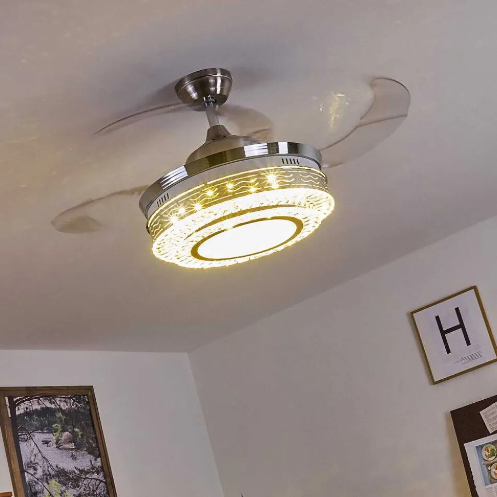 Ventilateur De Plafond Bendigo Led Nickel Mat, Transparent, 1 Lumiere