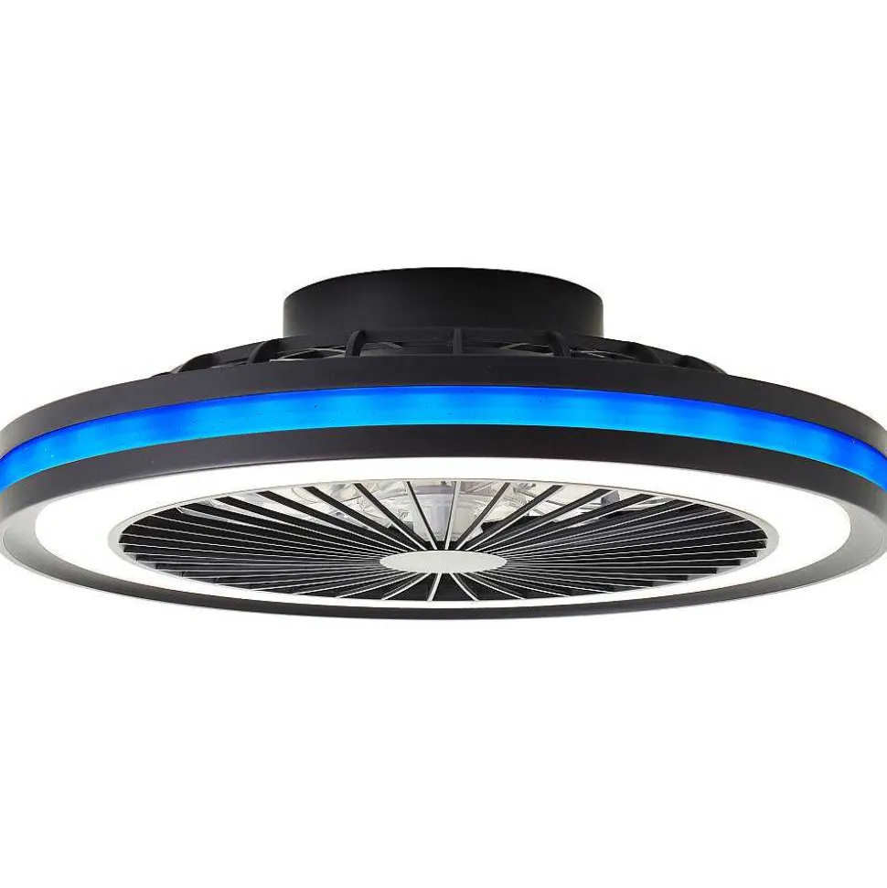 Ventilateur De Plafond Brilliant Palmero Noir, 1 Lumiere, Telecommandes, Changeur De Couleurs