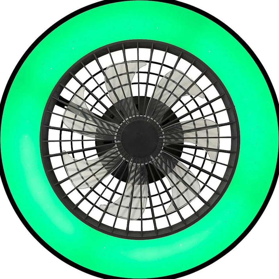 Ventilateur De Plafond Brilliant Mazzaro Led Noir, 1 Lumiere, Telecommandes, Changeur De Couleurs